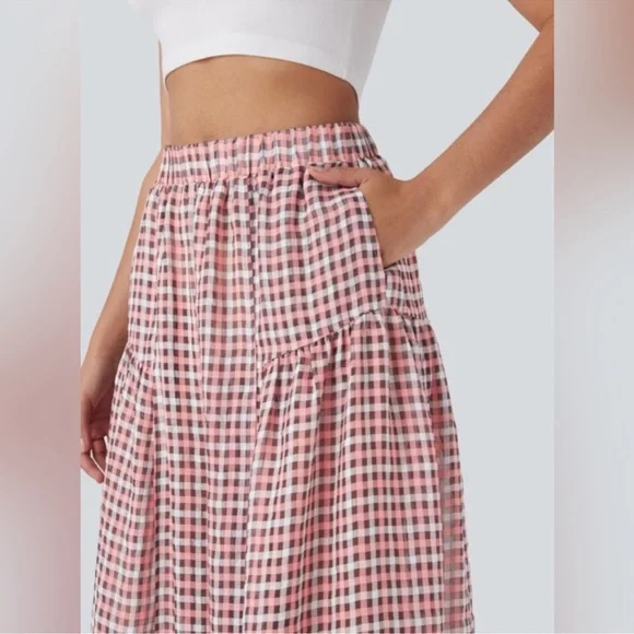 Halara Pink Checkered Wide-Leg Pants Size Medium NWT - Picture 3 of 7